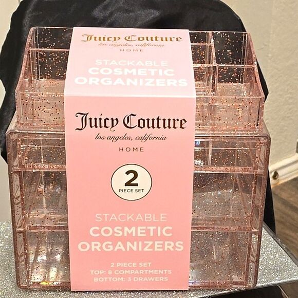 Juicy Couture Home Glitter Infused Stackable Cosmetic Organizers- Pink - Picture 4 of 11
